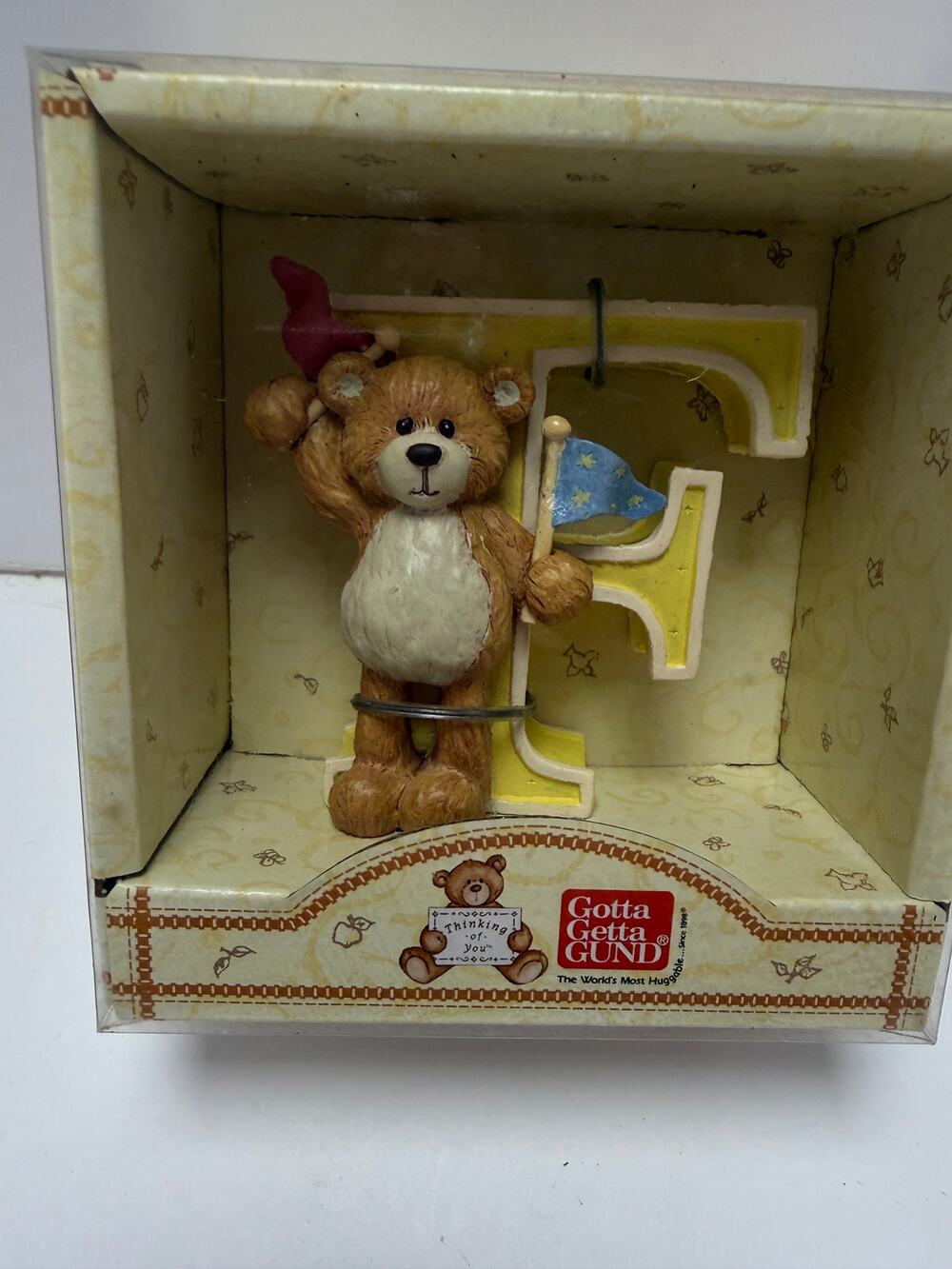 Vintage Gund Thinking Of You Letter F Teddy Bear Display Figurine 1998
